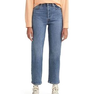 Levi’s Ribcage Straight Ankle Jeans 31 Medium Wash Button Fly High Rise Blue